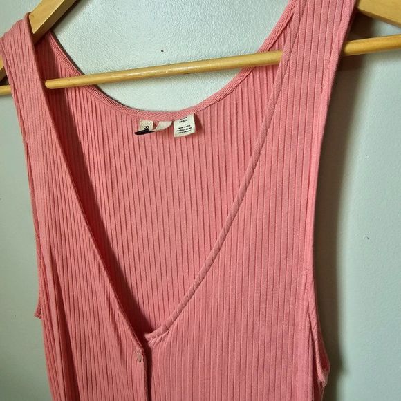 EUC WORN ONCE ROXY RIBBED PEACH DEEP V NECK BUTTONED SLEEVELESS DRESS XL - Picture 4 of 14